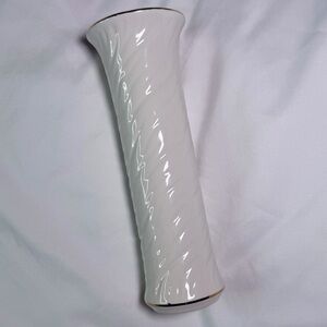 Vtg 1997 Paul Sebastian Limited Edition Ivory Porcelain Bud Vase Swirl Gold Trim
